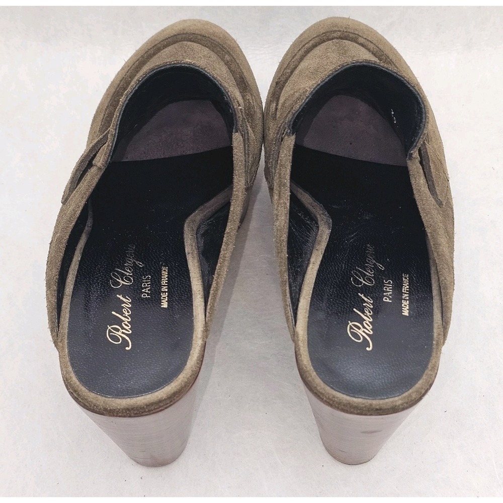 Robert Clergerie Olive Green Damor Suede Leather Platform Wooded Wedge Clogs 39 - Picture 8 of 11